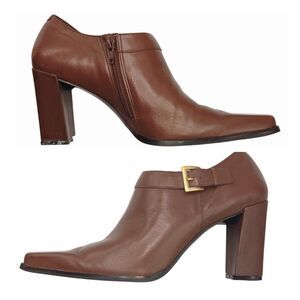 Parade Camel Leather Block Heel Shoes 10 Square Toe Made In Brazil Need Heel Tip